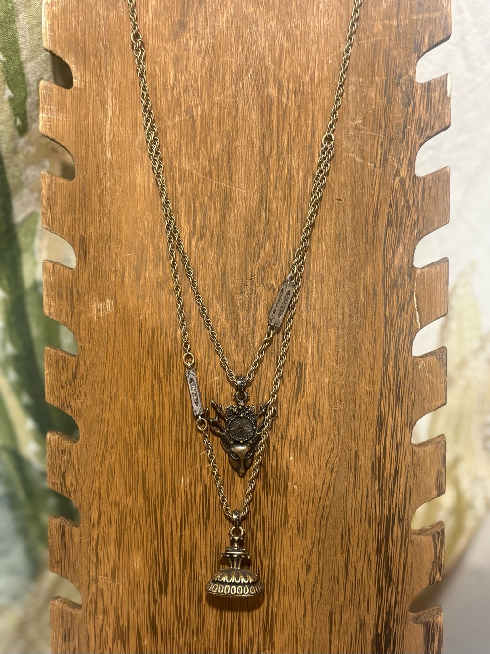 Lucky Brand Bronze Layered Pendant Necklace with Deer Motif